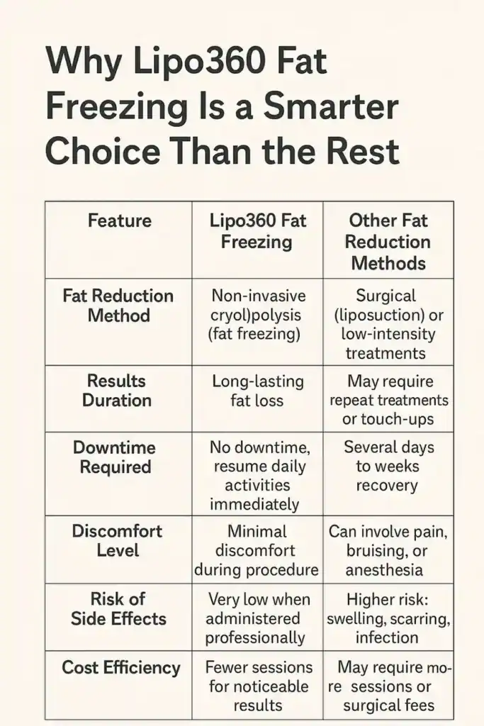 Is it possible to permanently freeze fat cells? 2 Table showing benefits of fat freezing to remove fat cells Bridport from Lipo 360