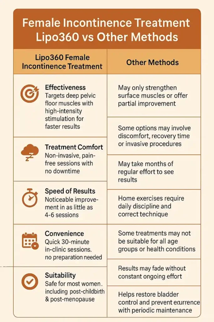 Comprehensive Guide To Female Incontinence Treatment Options 1 Table showing benefits of incontinence treatment Bridport