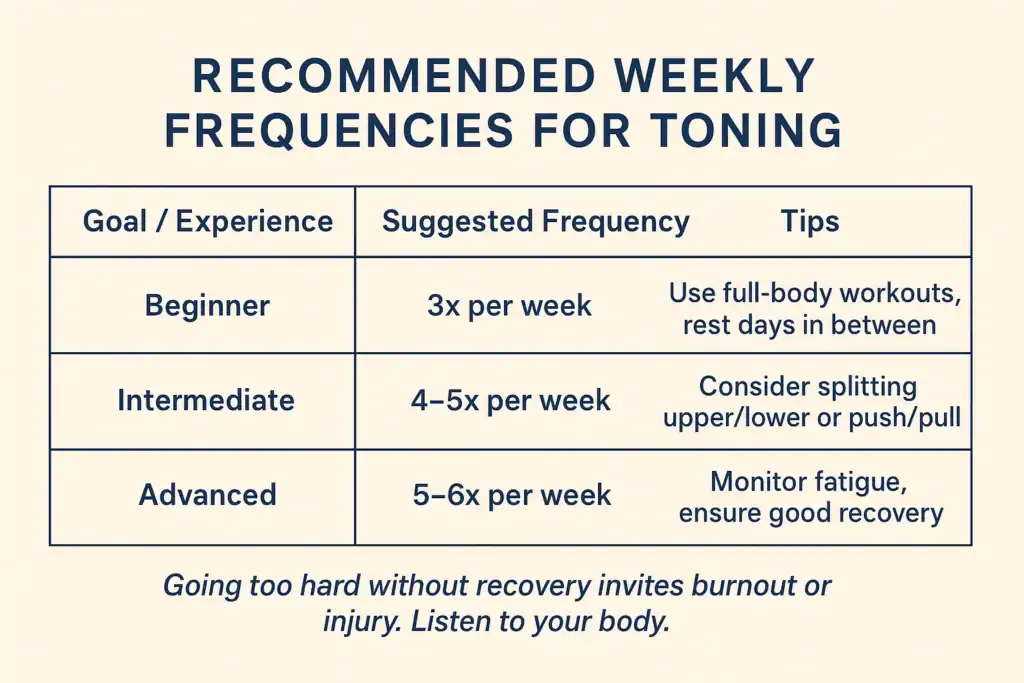 Achieving the Perfect Tone: How Often Should You Exercise for Results? 2 Graphic to show how often you should do exercise to help with toning Bridport